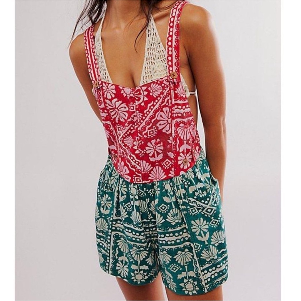 Free People Palm Bay Printed Shortalls NWOT